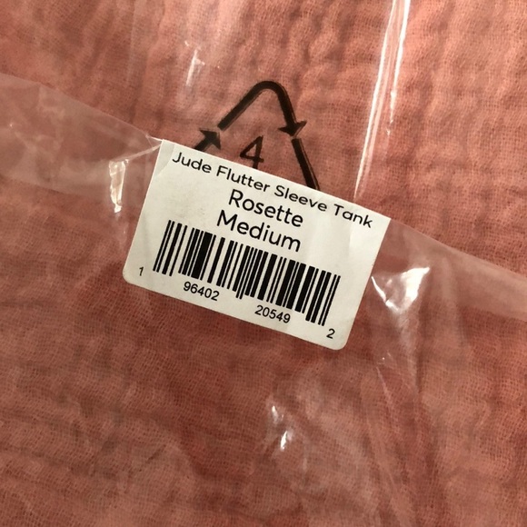 Marine Layer Jude Tank Top Flutter Sleeve Crinkled Cotton Rosette Pink NWT M - Picture 6 of 8